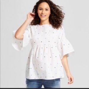 NWT Isabel Maternity Blue/White Polka Dot Top